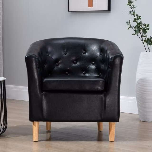 Artemis Home Lodi Mid-Century Tub Chair in Black Synthetic Leather with Solid Wood Frame