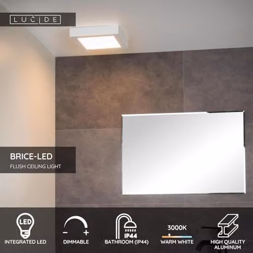 Lucide Brice Square Dimmable LED Flush Ceiling Light for Bathrooms, White – 2