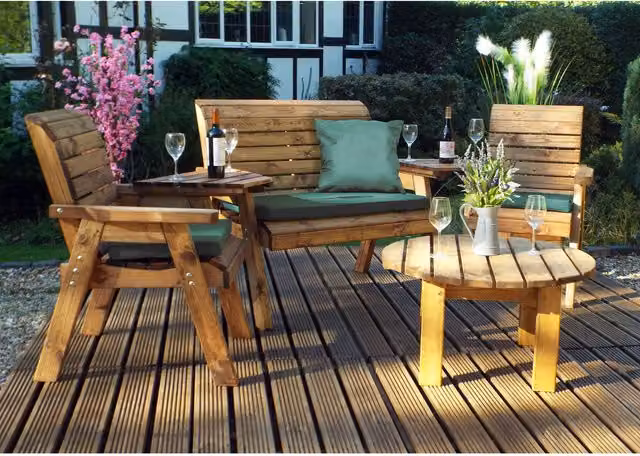 Charles Taylor Four Seat Multi Set with Cushions and Circular Coffee Table in Green Oiled Wood