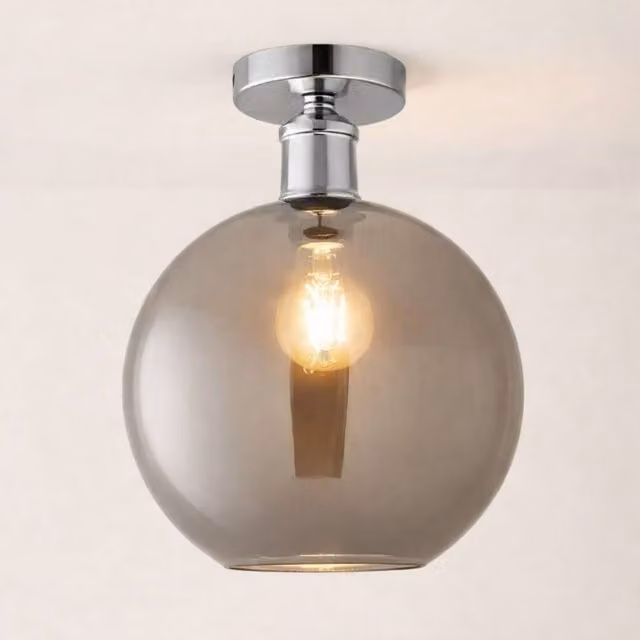 ValueLights Bellamy Smoked Glass Globe Flush Ceiling Light in Silver – 2
