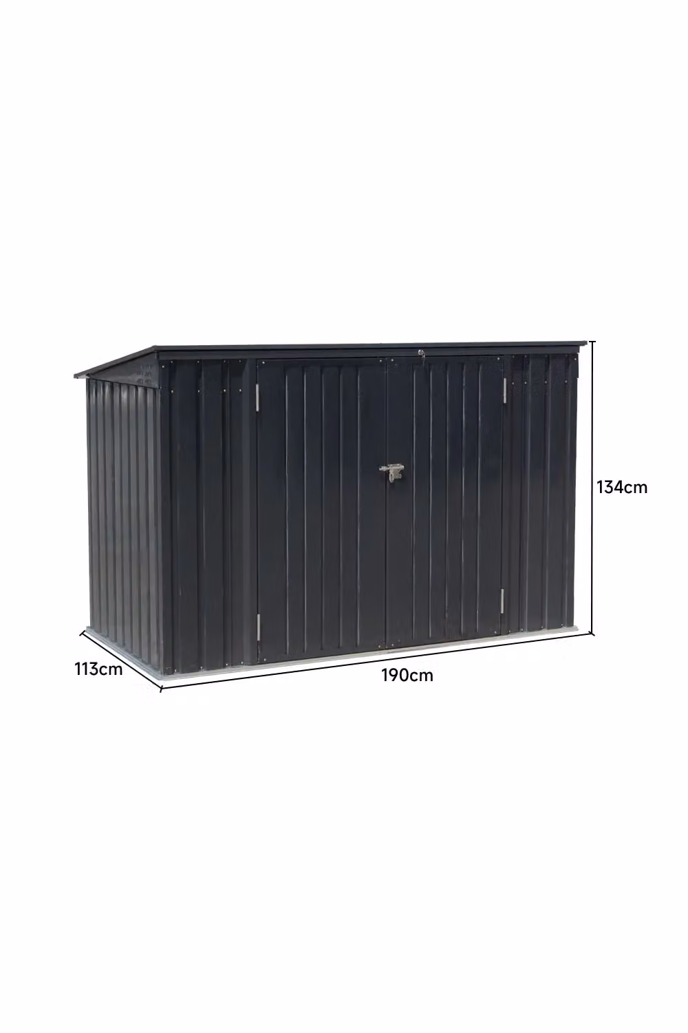 H&O Direct Metal Outdoor Bin Store with Hinged Lid and Lock, Black, H x W x D: 190 x 134 x 113 cm – 4