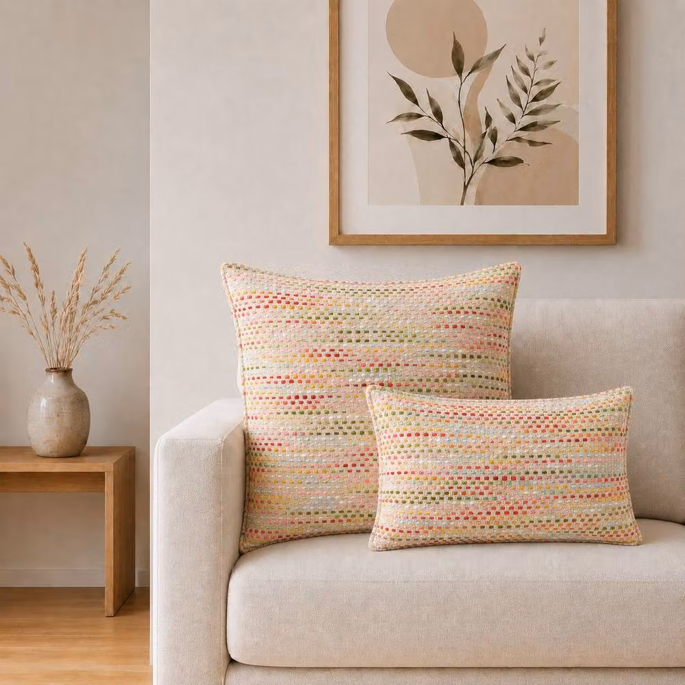 Serenityy Multicolour Cotton Textured Rectangular Lumbar Cushion Cover, W: 50 cm, H: 30 cm – 2