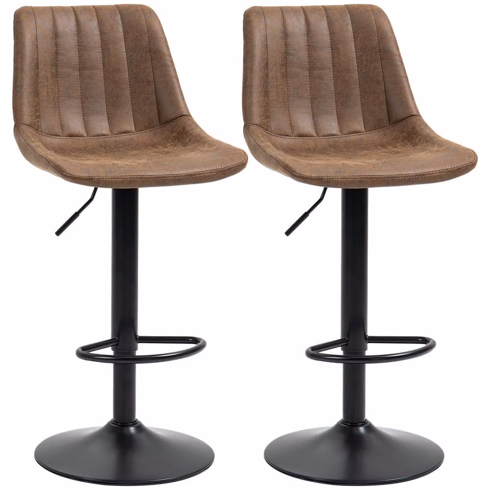 Wyld Haus Rafava Set of 2 Adjustable Brown Faux Leather Breakfast Bar Stools – 2