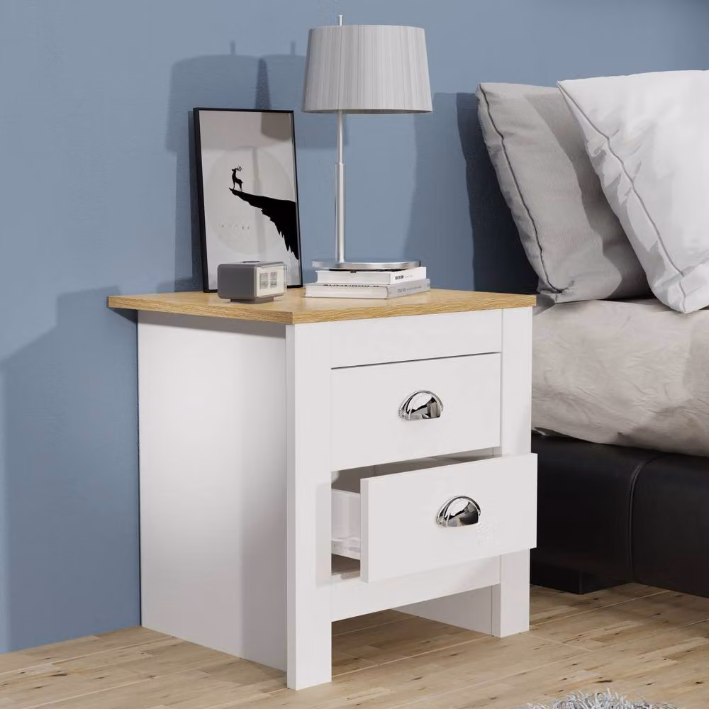 VCM Balusa Wooden Side Table and Bedside Table in White, W/D/H: 40 x 45 x 48 cm – 2