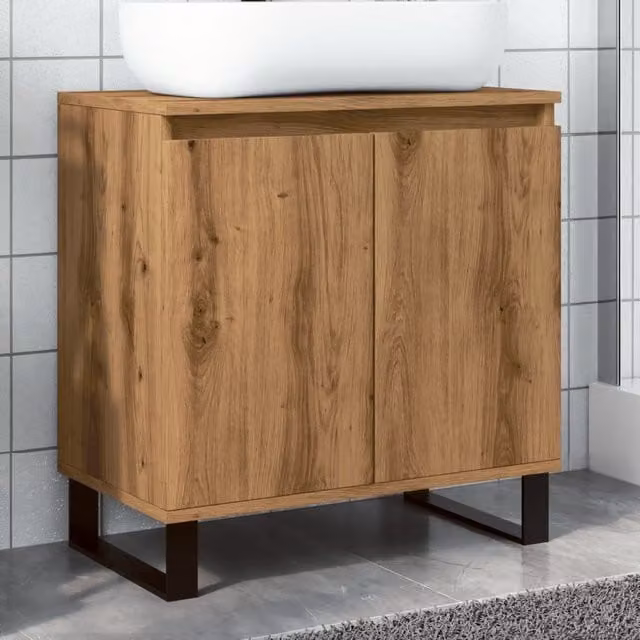 Berkfield Home Artisan Oak Bathroom Cabinet in Brown, W: 58 cm, D: 33 cm, H: 60 cm – 1