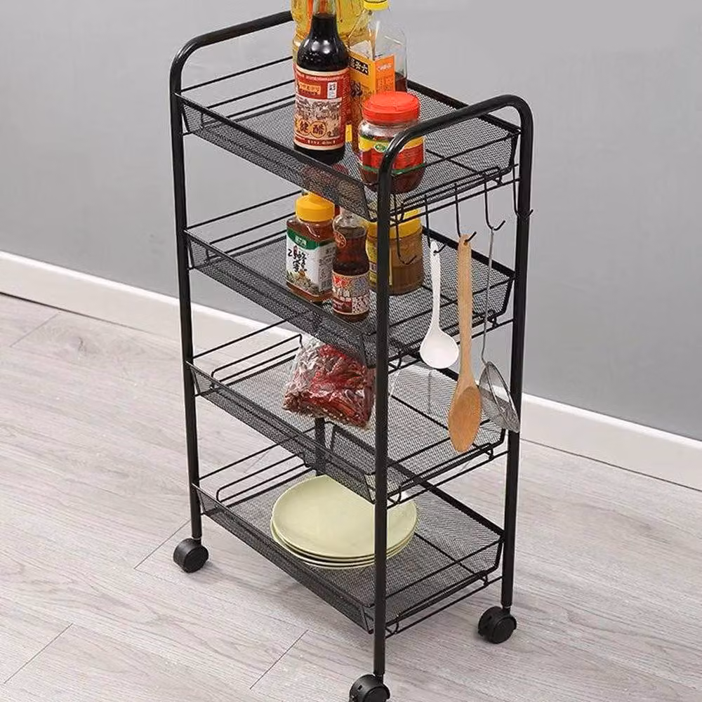 EONLION 4-Tier Metal Rolling Storage Trolley in Matt Black – 5