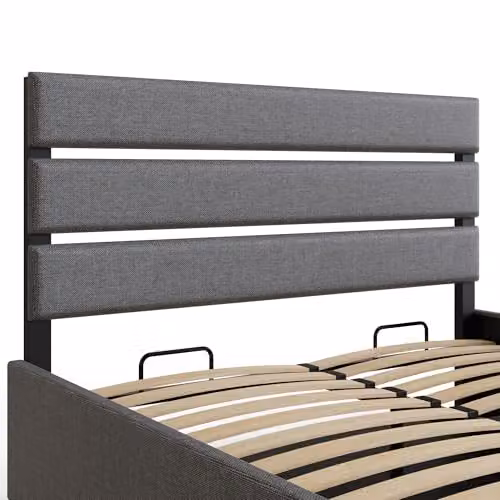 GFW Hudson Grey Ottoman Storage Bed Frame, Small Double Upholstered Fabric Bed with Gas Lift Base, H 130.0 cm x W 120 cm x D 198.5 cm – 4
