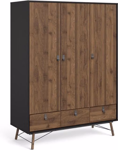 Furniture To Go Ry 3-Door 3-Drawer Wardrobe in Oak Brown