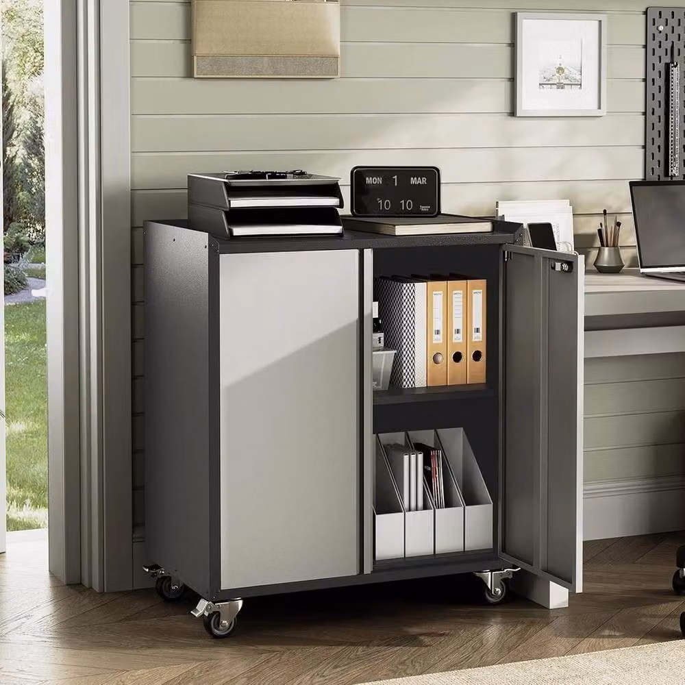 Havendro Lockable Metal Freestanding Storage Cabinet with Adjustable Shelves in Matt Silver, H 90 x W 77 x D 40 cm – 4