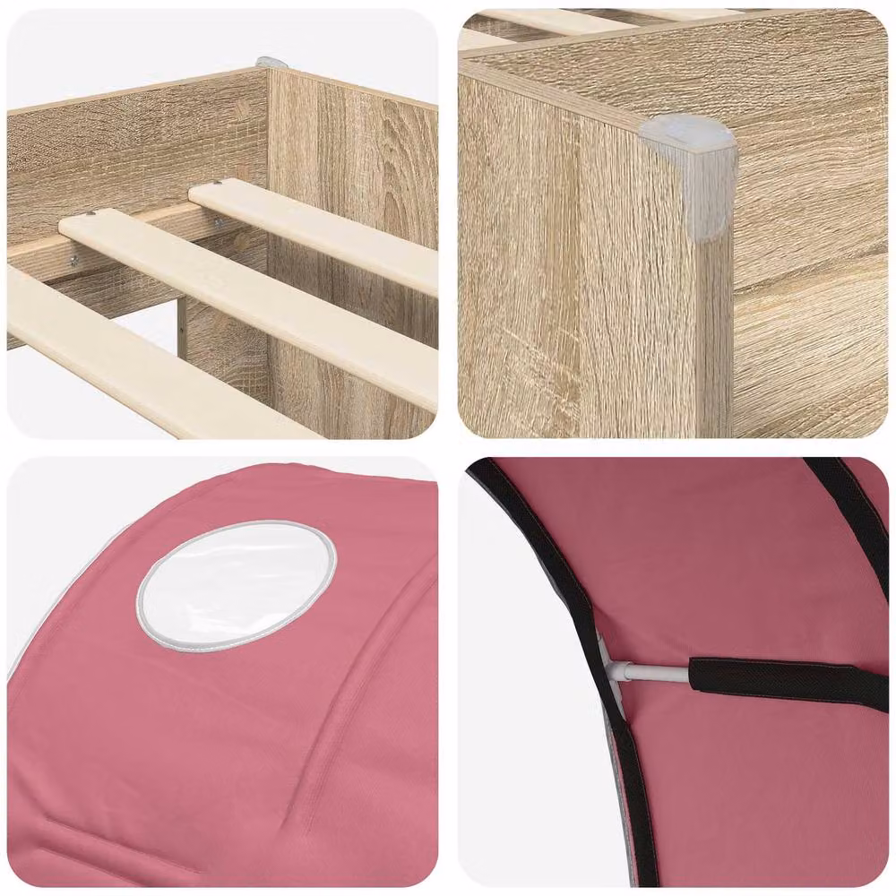 Berkfield Home Childrens Bed with Tunnel, 4 Piece Set in Sonoma and Pink Engineered Wood – 3