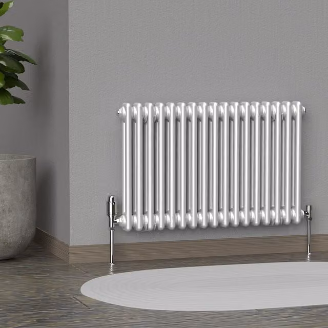 Lux Heat Horizontal 2 Column Steel Radiator in Silver, W: 78.5 cm, H: 50.0 cm