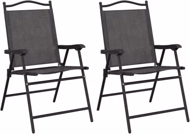 Berkfield Home Set of 2 Folding Garden Chairs in Melange Grey Steel and Textilene