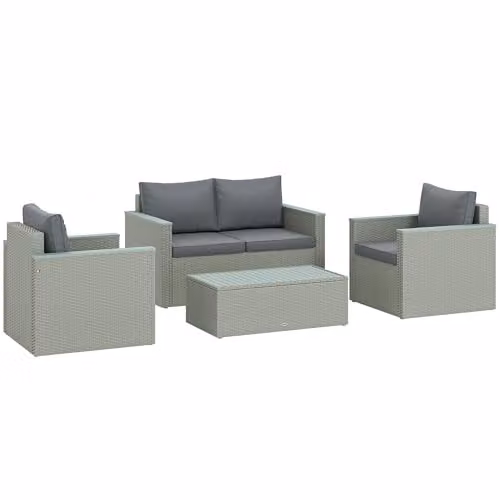 Outsunny 4 Piece Rattan Garden Furniture Set in Light Grey with Upholstered Cushions and Powder Coated Steel Frame – 1
