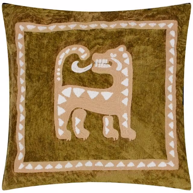 Wylder Dynasty Tiger Embroidered Chenille and Cotton Filled Cushion, Green, W/D/H: 50 x 50 x 50 cm