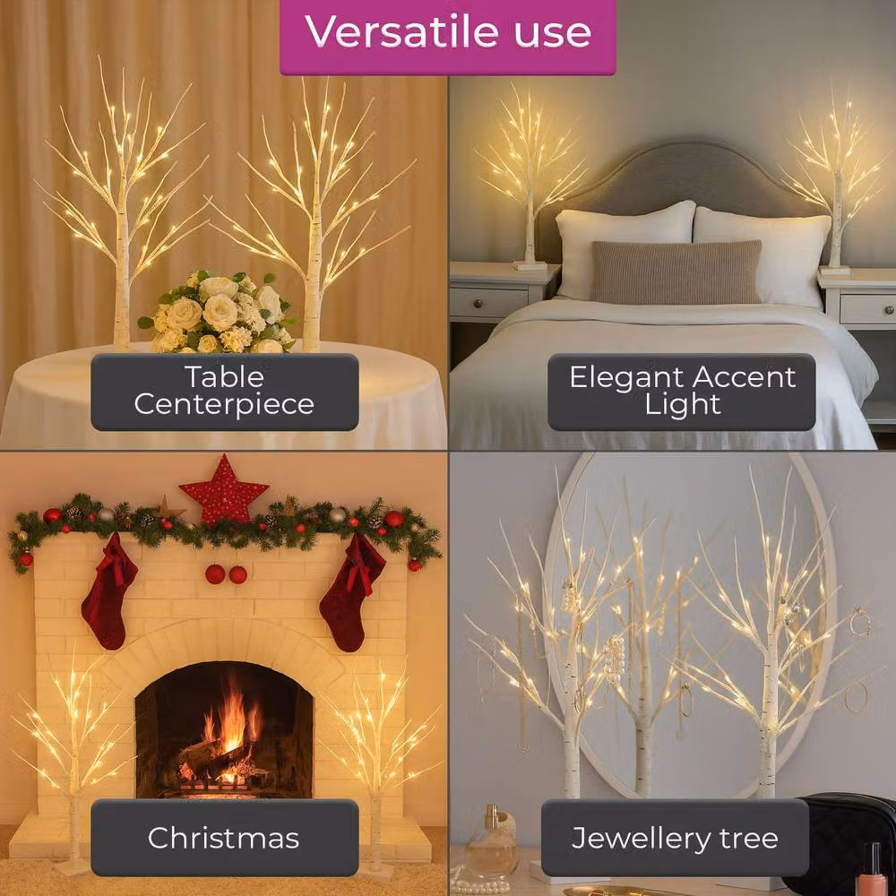 Neo Set of 2 Warm White LED Pre Lit Birch Twig Tree Lights, Height: 60 cm – 3