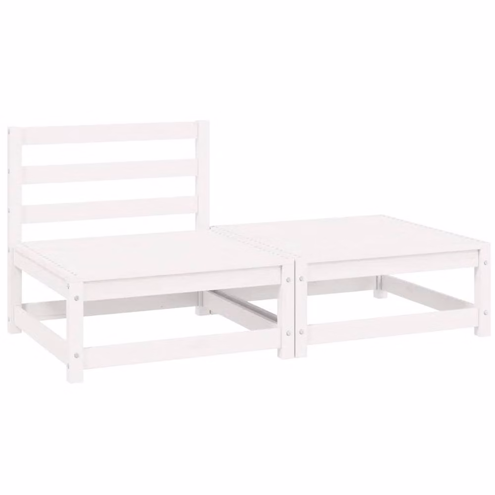 Berkfield Home 2 Piece White Solid Pinewood Garden Lounge Set with Ottoman and Coffee Table – 2