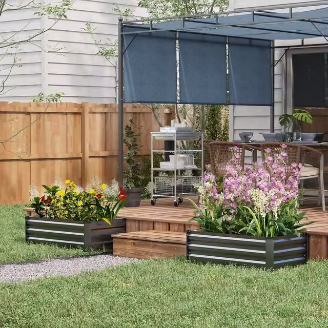 OUTSUNNY Galvanised Steel Raised Garden Bed for Flowers and Vegetables, Grey, W/D/H: 57 x 60 x 30 cm
