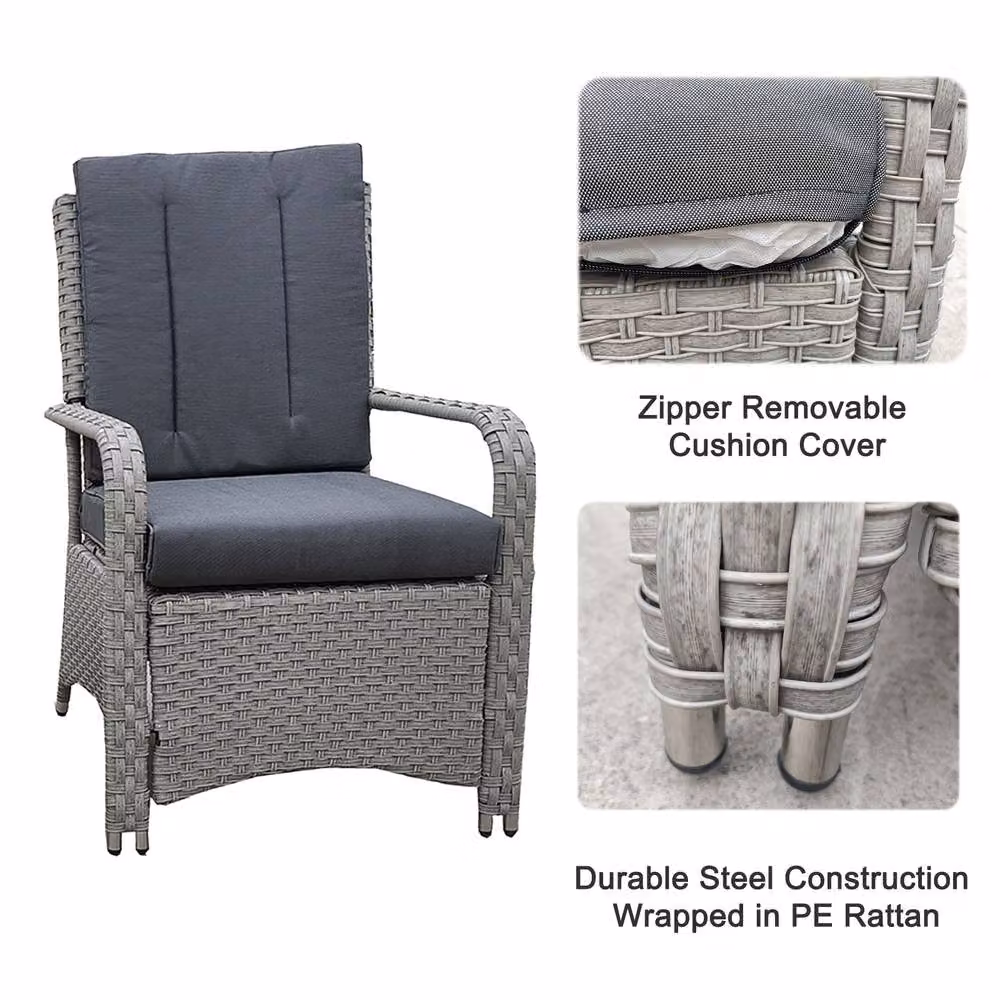 FURNITURE ONE 3 Piece Grey Rattan Outdoor Bistro Set with Coffee Table – 3