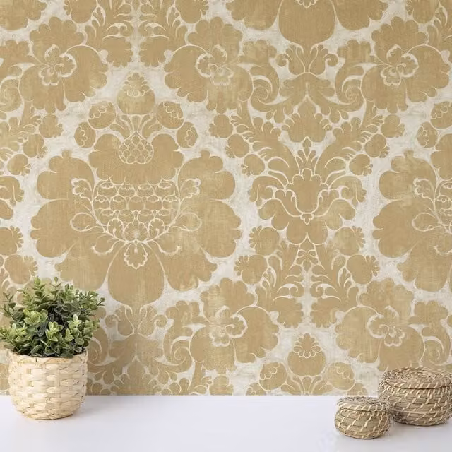 Wallquest Classic Floral Abstract Wallpaper Roll in Gold, White, Silver and Grey