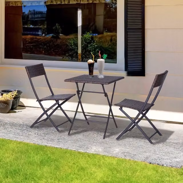 Outsunny 2 Chair Polyrattan Bistro Set in Brown