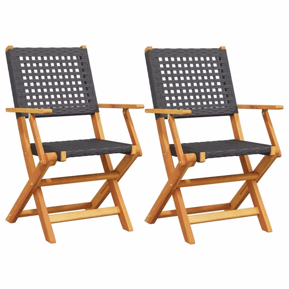 Berkfield Home Beautiful Garden Chairs, Set of 2, Black Acacia Wood and Poly Rattan – 2