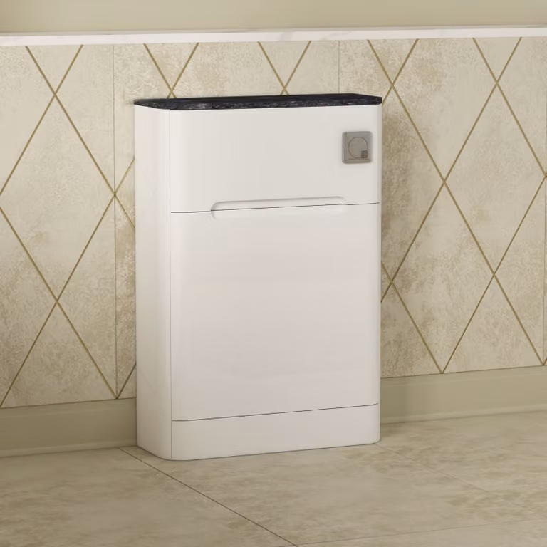 Royal Bathrooms Venice Back To Wall WC Toilet Unit in Gloss White with Black Star Top, Width: 55 cm