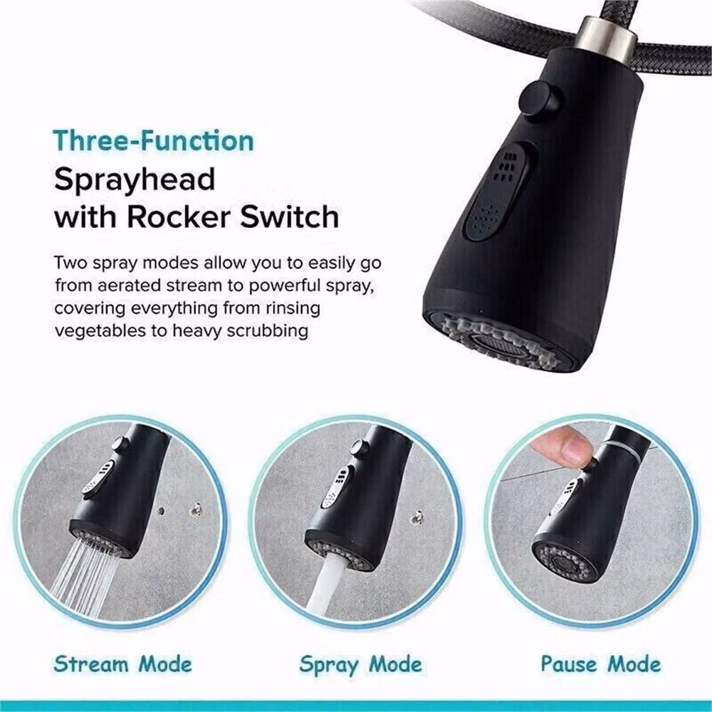 Nordara Matt Black Single Lever Kitchen Sink Mixer Tap with Pull Out Spray Spout – 3