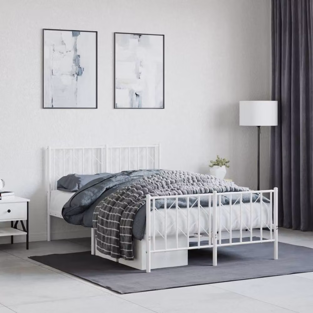 Berkfield Home Metal Bed Frame with Footboard, White, W/D/H: 120 x 190 cm – 2