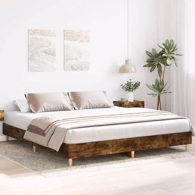 Berkfield Home Durable Super King Bed Frame in Smoked Oak Brown, W/D/H: 180 x 203 x 183 cm – 1