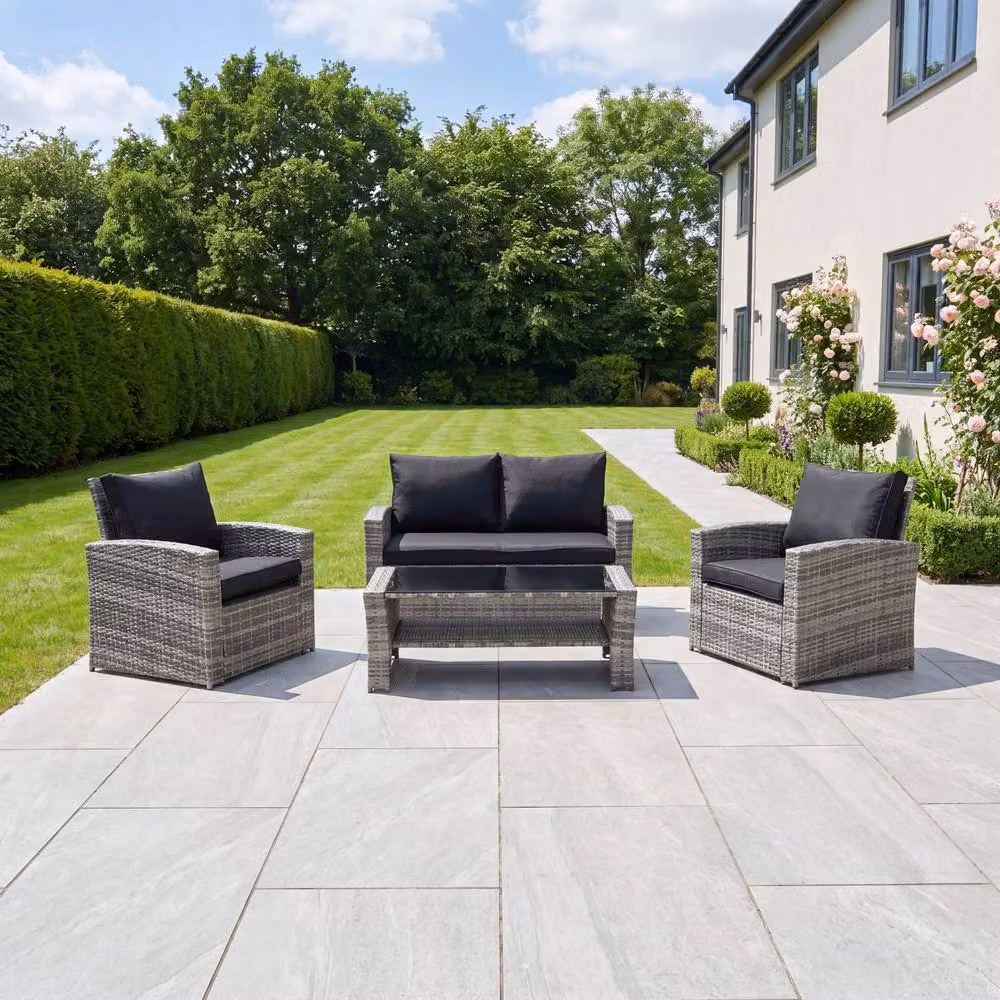 Artemis Home Pallini 4 Piece Grey Rattan Patio Set with Upholstered Cushions – 2