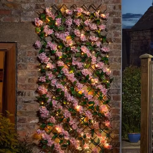 mysmartbuy Artificial Pink Cherry Blossom Garden Trellis with Solar LED Lights, H180 x W60 cm
