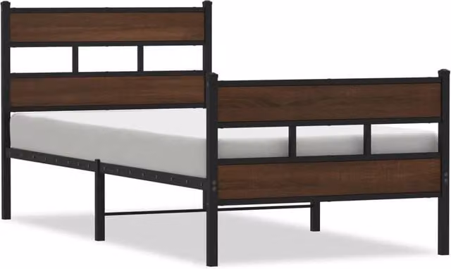 Berkfield Home Metal Bed Frame with Headboard and Footboard, Brown, W/D/H: 90 x 200 x 91.5 cm