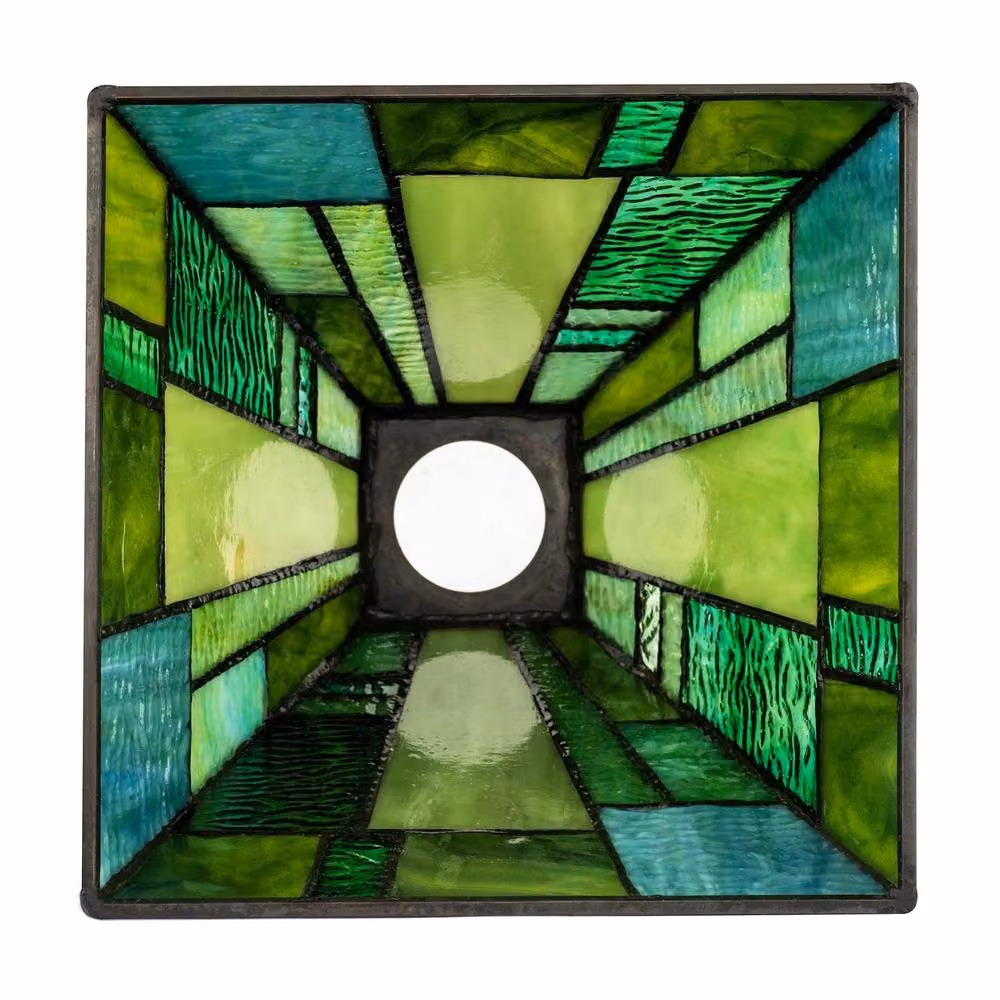 Happy Homewares Art Deco Rectangular Tiffany Pendant Lighting Shade with Green Glass Panels – 3