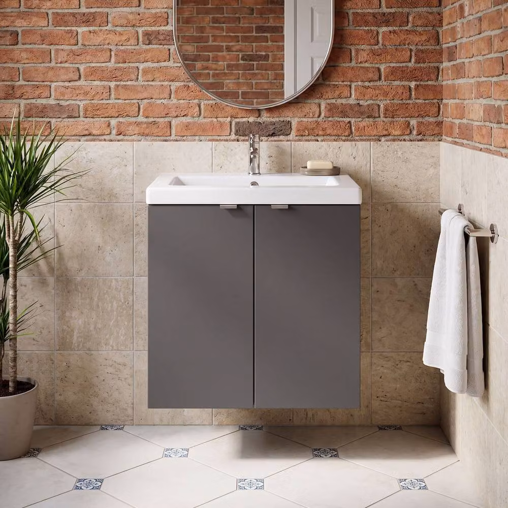 Balterley Alrewas 2 Door Wall Hung Vanity Basin Unit, Gloss Grey, Width: 50 cm – 4