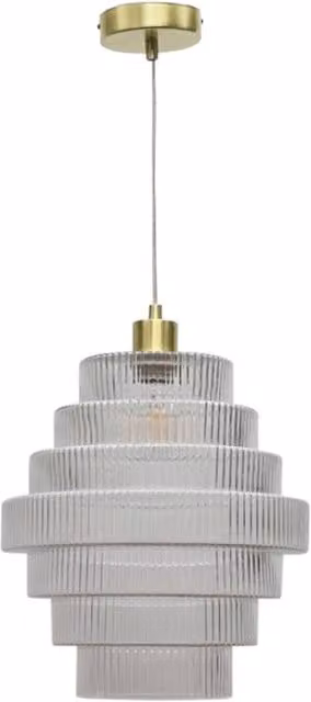 First Choice Lighting Benson 7 Tier Modern Glass and Brass Ceiling Pendant Light, Transparent and Gold/Brass, H 113 cm x W 29.5 cm x D 29.5 cm