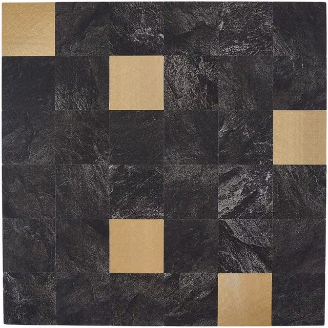 Livingandhome Set of 10 Self-Adhesive Geometric SPC Wall Tile Stickers in Black and Gold