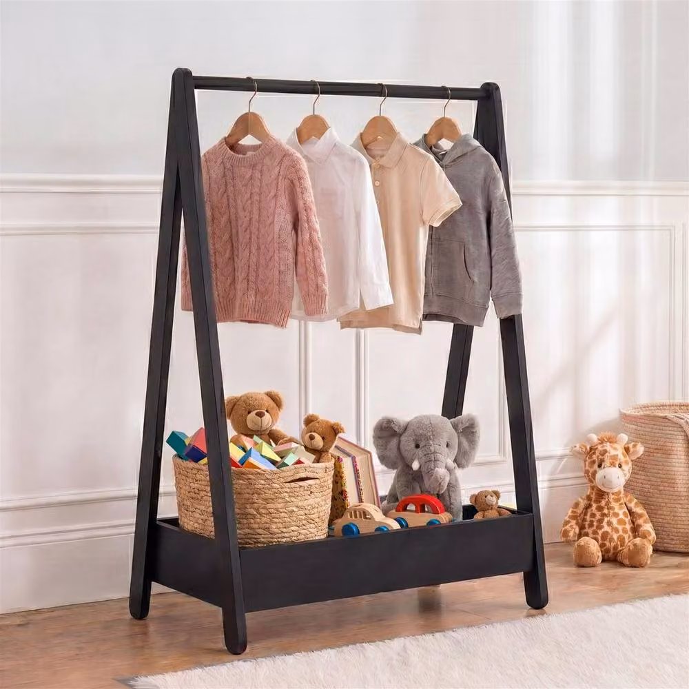 Kelvenix Black Portable Pine Clothes Rail Rack for Childrens Rooms – 3