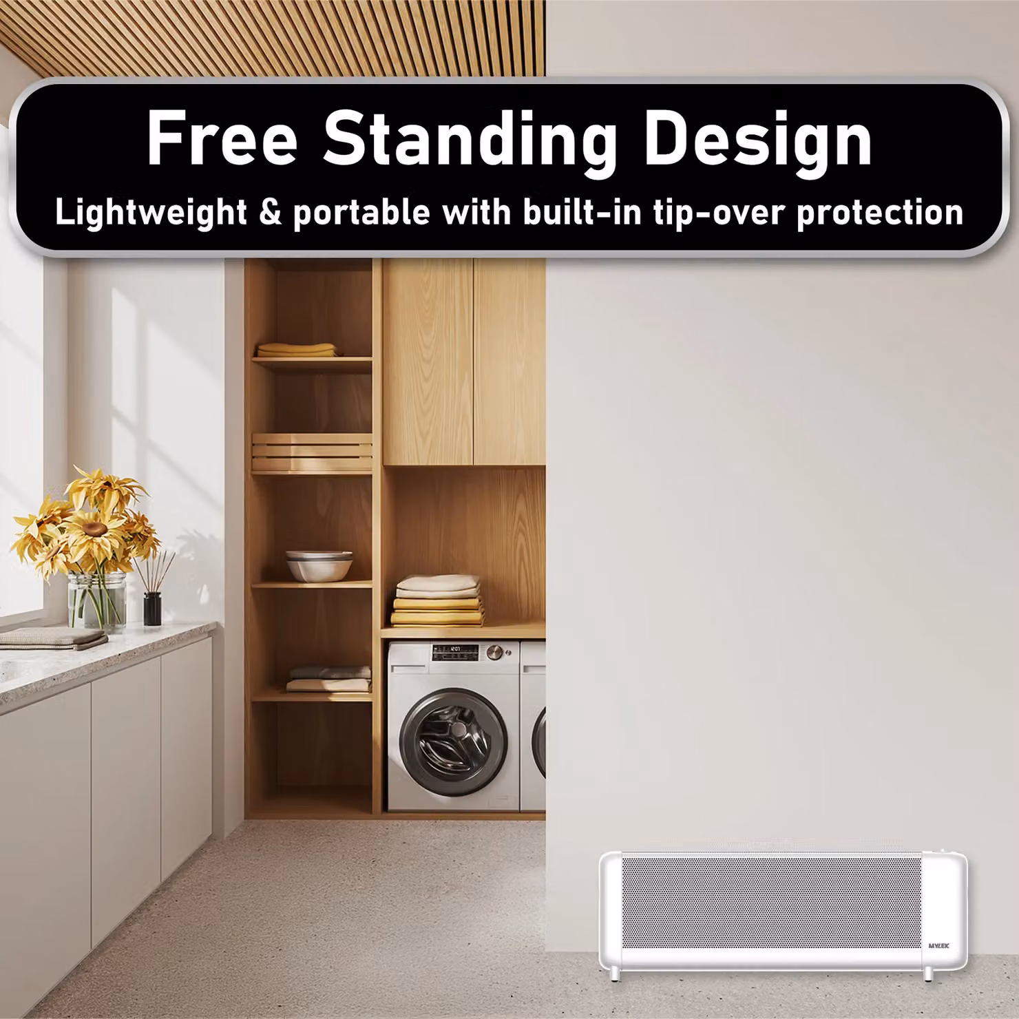 MYLEK 2kW White Mica Electric Low Level Radiator with Advanced Thermostat – 5