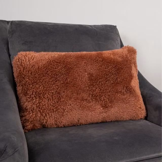 Native Natural Rectangular Short Pile Lambskin Cushion in Coral