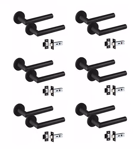 Golden Grace Mitred Door Handles with Latch, 6 Pairs, Matt Black – 1