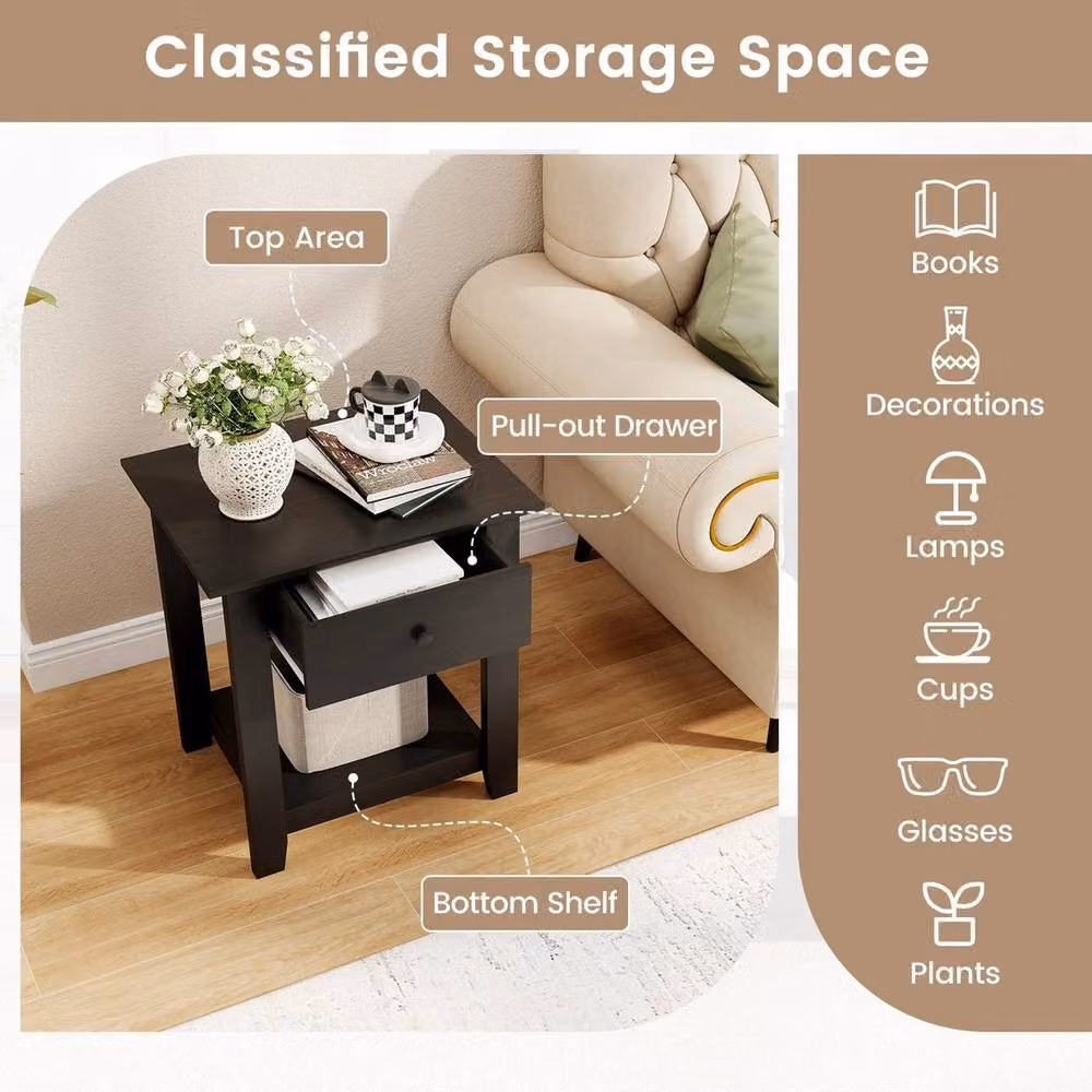 Kelvenix Modern Wooden Sofa Side Table in Black, W/D/H: 60.0 x 50.0 x 60.0 cm – 5