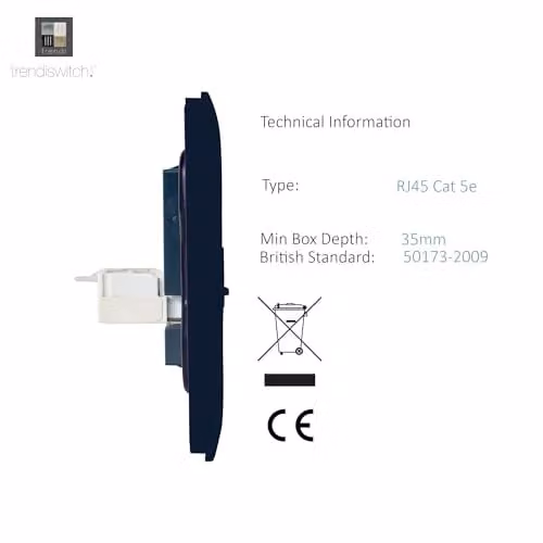 Trendi Switch 1 Gang RJ45 Cat 5e Ethernet Socket in Navy Blue – 3