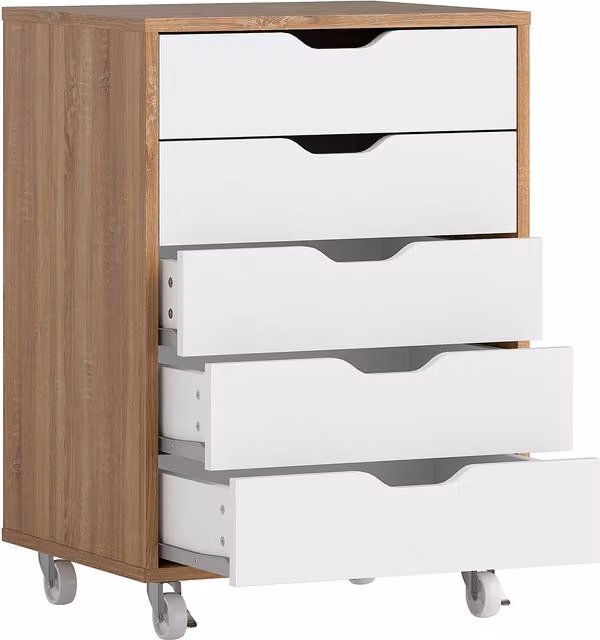 Vinsetto Five-Drawer Filing Cabinet with Wheels in Oak Brown – 1