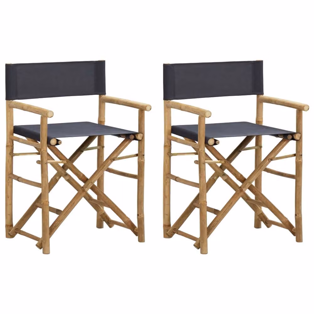 Berkfield Home Set of 2 Dark Grey Folding Director's Chairs in Bamboo and Fabric – 2