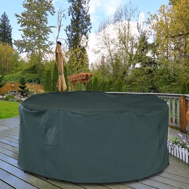 Outsunny Waterproof Round Garden Furniture Cover in Green, Diameter: 193 cm, Height: 80 cm