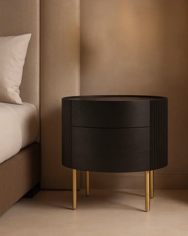 Tommy Franks Modern Oak Bedside Table in Black and Gold