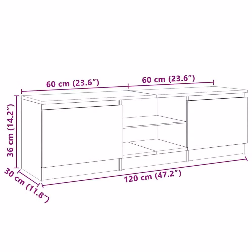Berkfield Home Modern TV Cabinet with LED Lights in Smoked Oak Brown, W: 120 cm, D: 30 cm, H: 35.5 cm – 3