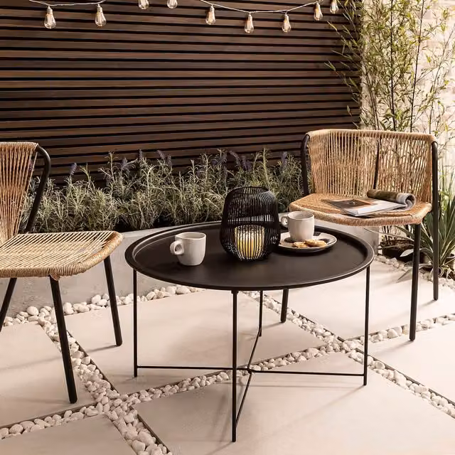 Noa and Nani Modern Round Powder Coated Steel Garden Table in Black