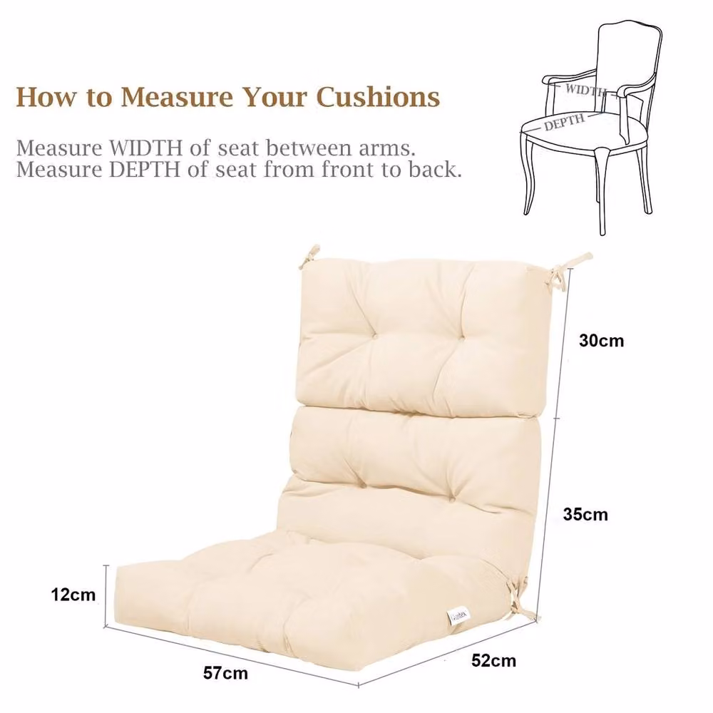 VOGREX Beige High Back Chair Cushion with Thick Foam, Non-Slip and Water-Repellent Polyester Material – 2
