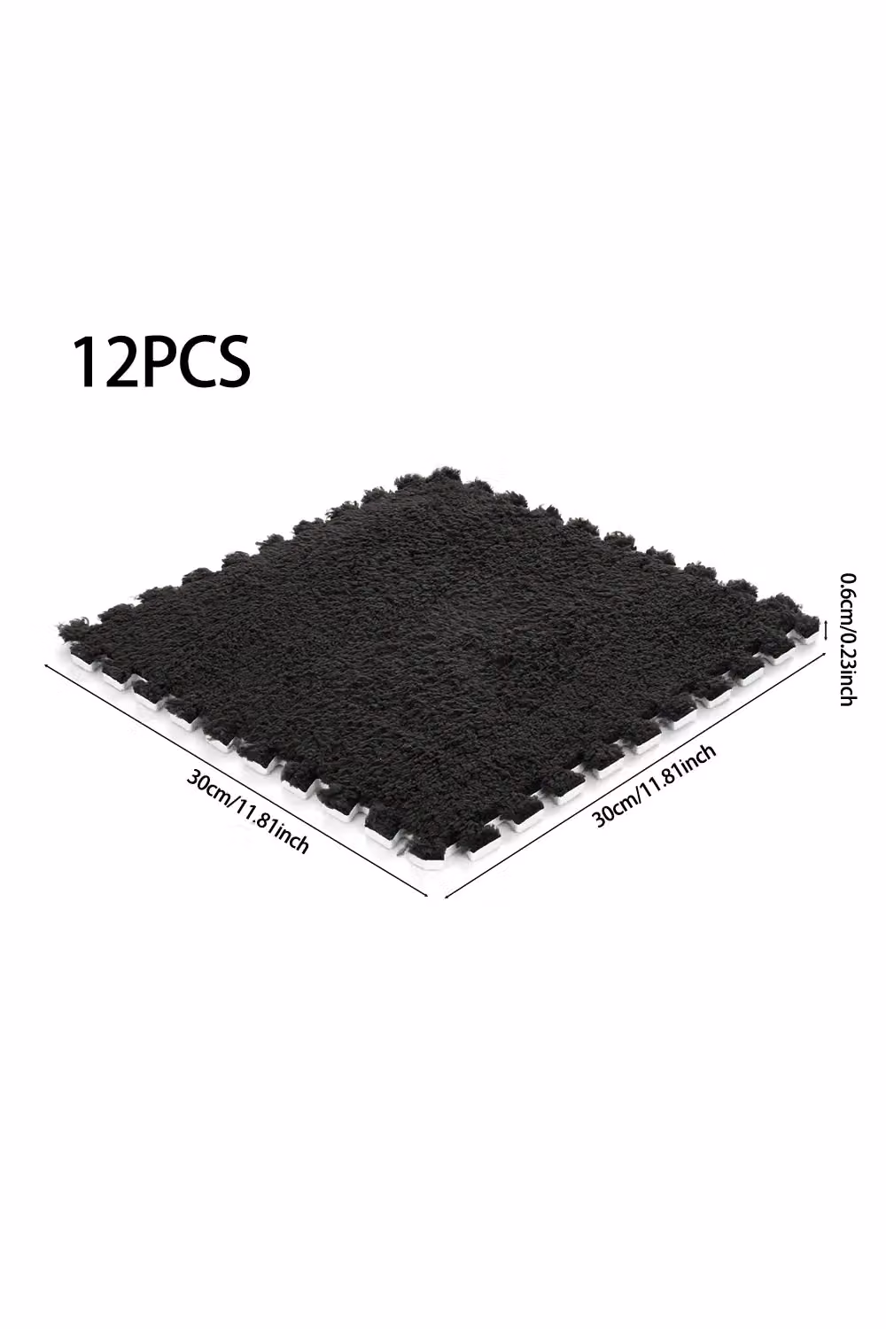 Living and Home 12-Piece Interlocking Plush EVA Floor Tiles in Black – 3
